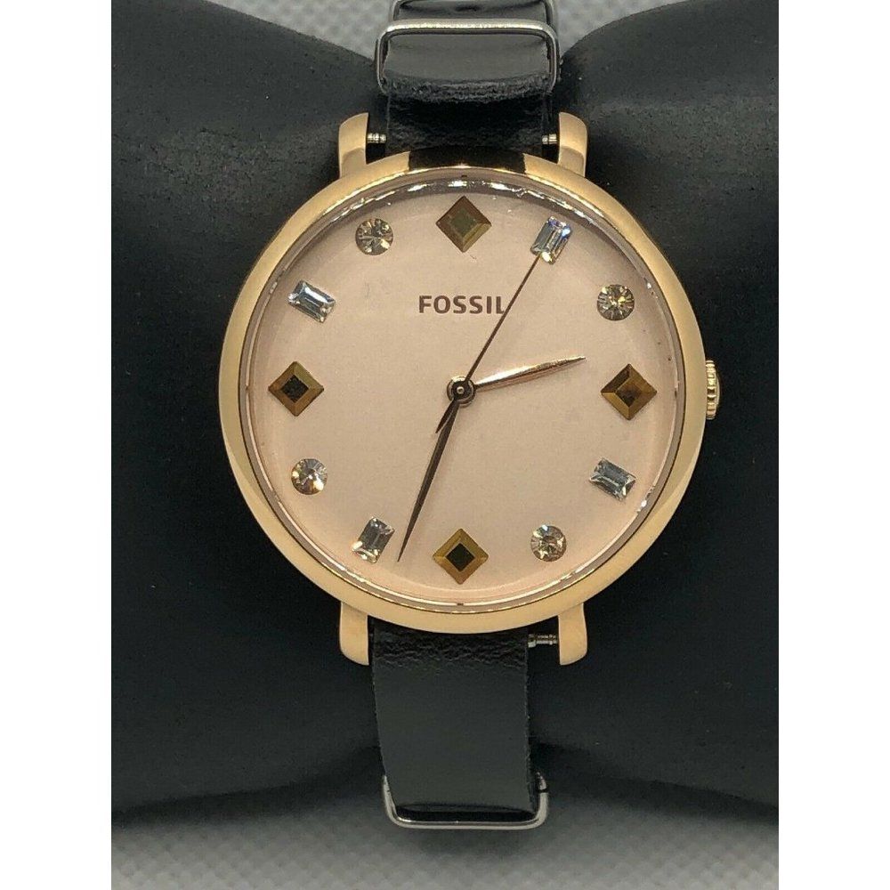 Fossil ES4473 Women's Black Leather Analog Rose Go